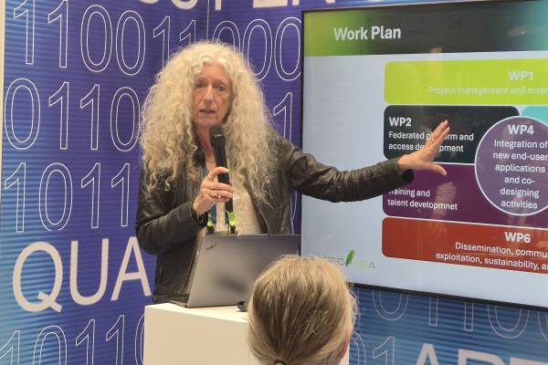 Coordinator Kristel Michielsen at the EuroHPC Ju booth